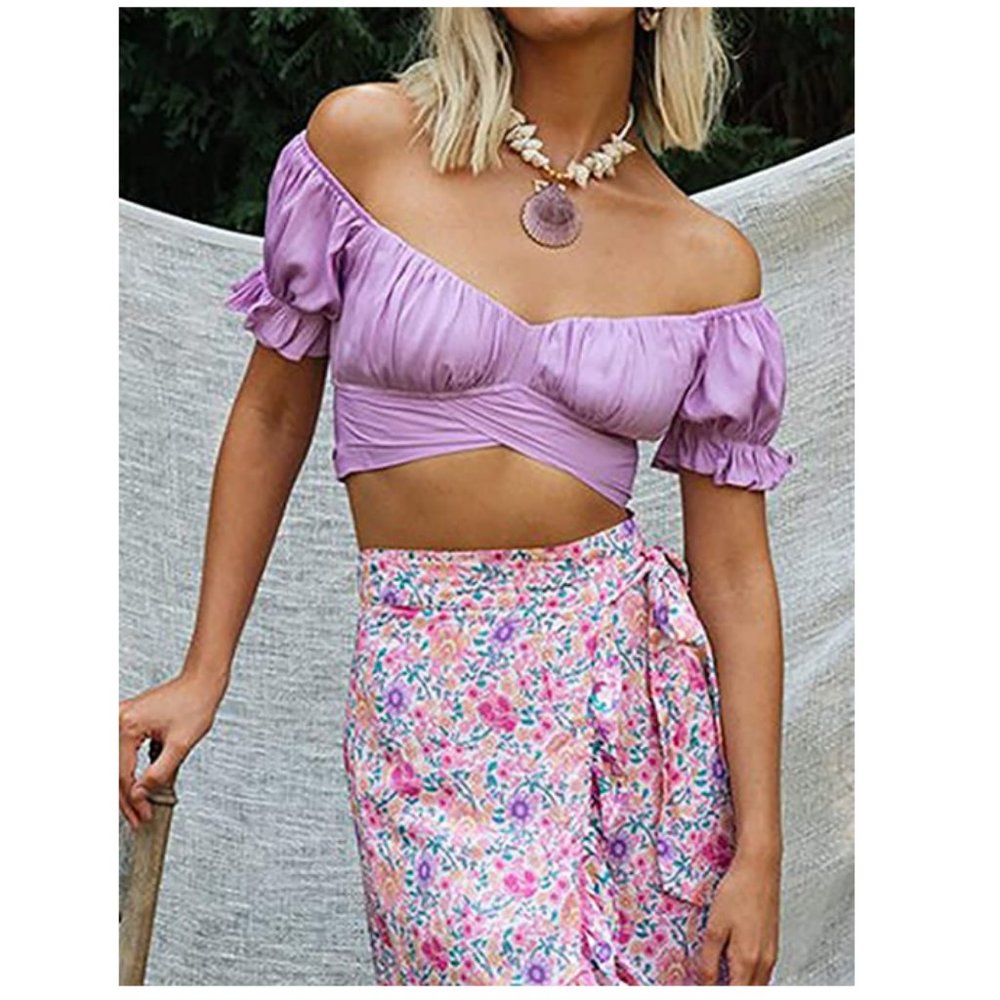 Women's Ruffle Short Sleeve Off Shoulder - Picture 6 of 6